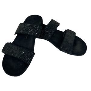 Vionic Samoa Embellished Studded Sandal Size 9 Black Suede Leather Double Strap